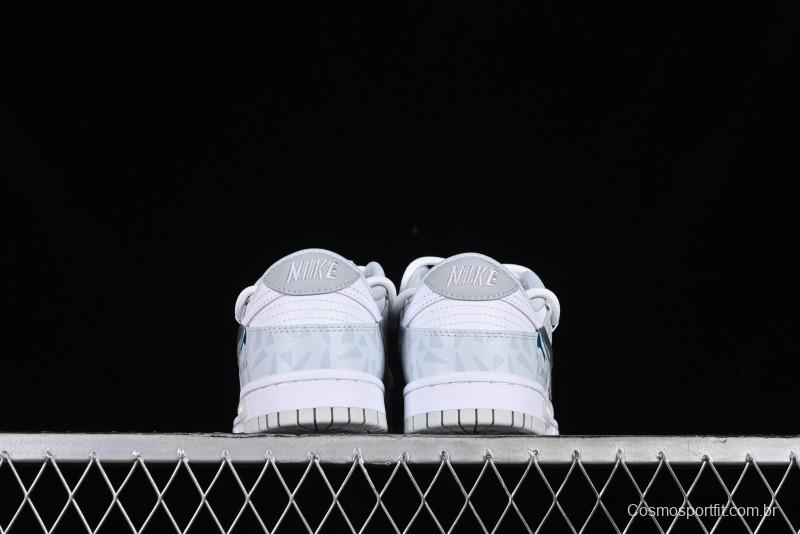 Nike Dunk Low Retro SB Casual Skate Shoes in Light Grey Blue with Silver Swoosh and Deconstructed Straps - HF0730-160